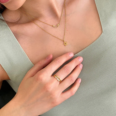 Moon & Star Necklace - Ladies Gold Necklace - Woman Necklace - Gold Chain Necklace 18k Gold Brother & Sisters